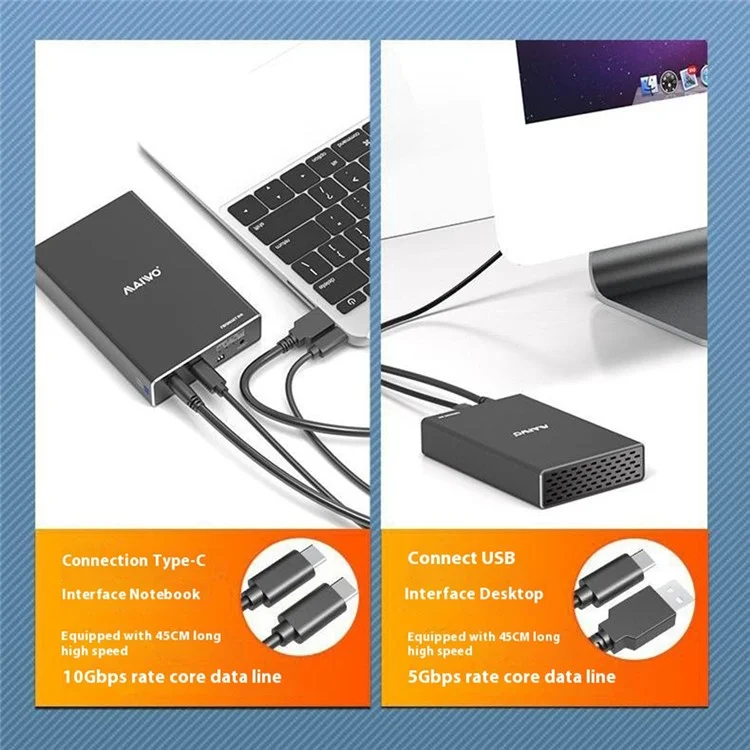 MAIWO K25272C 2.5 Inch Dual Bay External Hard Drive Enclosure RAID Array Box Type C 3.1 SSD Enclosure