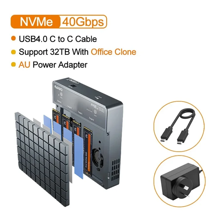 MAIWO K2024P USB 4.0 M.2 Nvme SSD Hard Drive Duplicator 40Gbps Transfer Speed Offline Clone Docking Station - EU Plug
