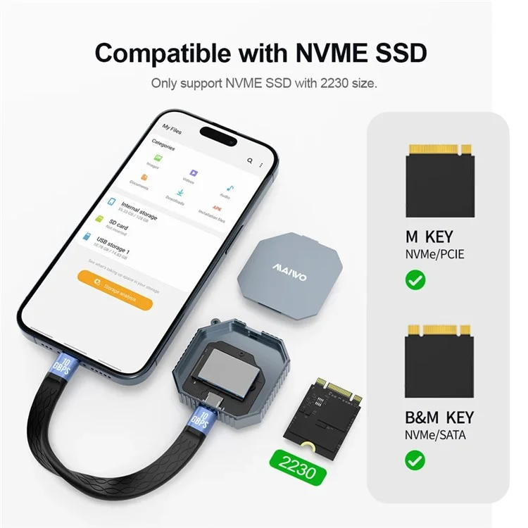 MAIWO K1724P Magnetic External SSD Enclosure for Steam Deck  /  PS5  /  Xbox M.2 Nvme 2230 SSD Case