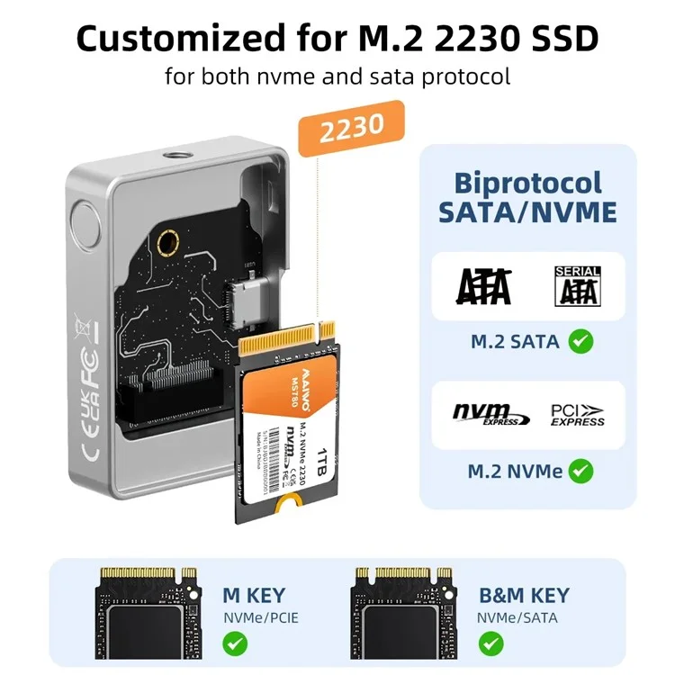 MAIWO K1728P2 M.2 NVME SSD External Enclosure Portable Type C 10Gbps PTZ Camera Hard Drive Case