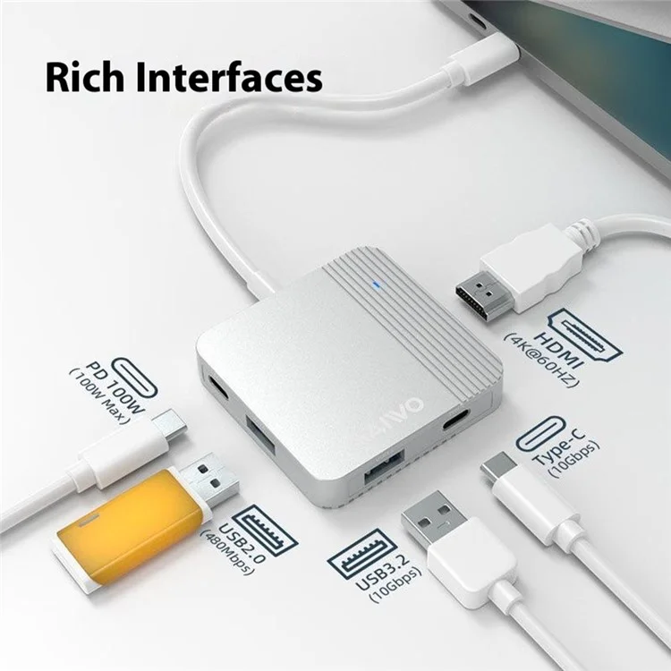 MAIWO KH1702 Hub USB-C 5 in 1 con Porta USB 3.2 Gen2 e Carica Rapida PD 100W Adattatore Dock di Espansione HD