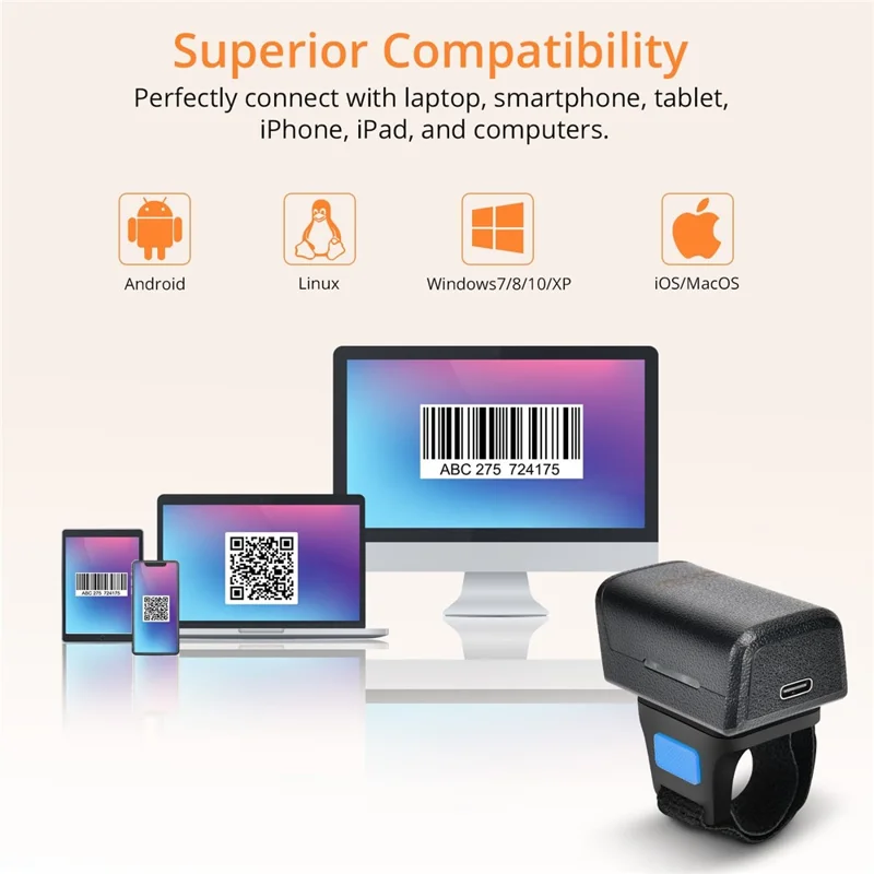 HC-Z01D Mini Bluetooth-kompatibler Finger-Ring-Barcode-Scanner Kabellos 2D QR-Code-Lesegerät