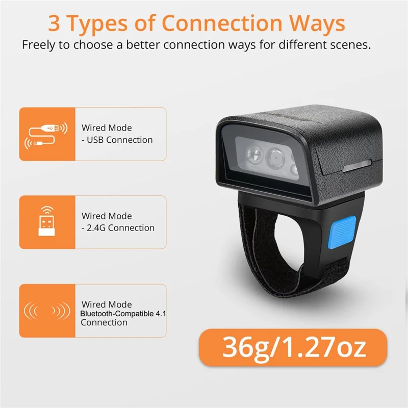 HC-Z01D Mini Bluetooth-kompatibler Finger-Ring-Barcode-Scanner Kabellos 2D QR-Code-Lesegerät