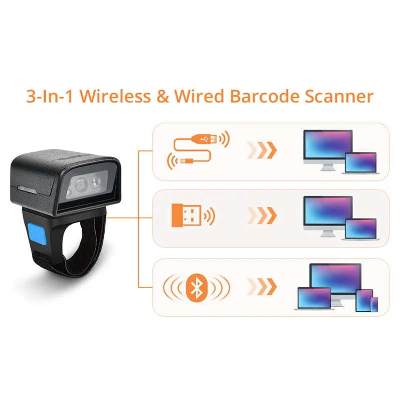 HC-Z01D Mini Bluetooth-kompatibler Finger-Ring-Barcode-Scanner Kabellos 2D QR-Code-Lesegerät