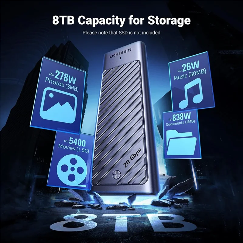 UGREEN CM559 لمفتاح M / B+M مفتاح NVMe SATA SSD 20 جيجابت في الثانية USB 3.2 Gen 2x2 علبة SSD M.2 NVMe SATA
