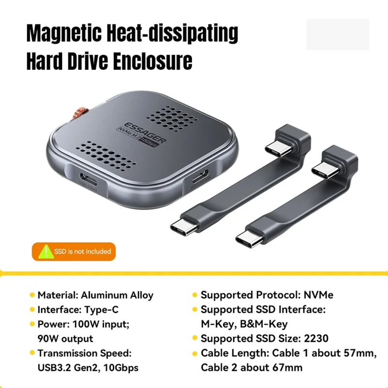 ESSAGER Aluminum Alloy Gen2 10Gbps Magnetic Hard Drive Enclosure NVME  /  2230  /  M.2 Hard Disk Enclosure