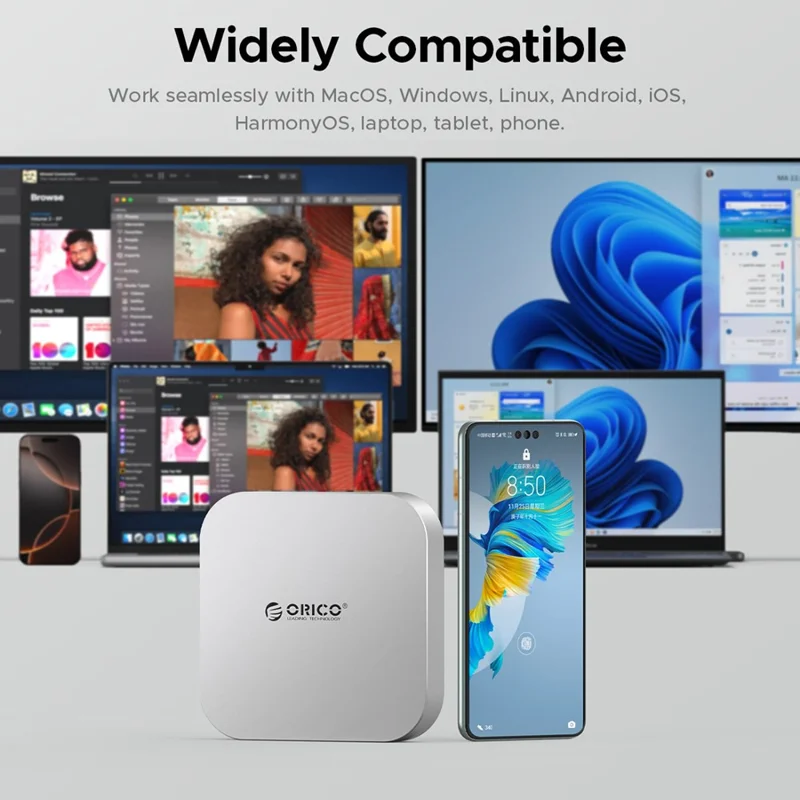 ORICO-M47P سبائك الألومنيوم 7 في 1 MiniLink دوك توسيع محرك الأقراص الصلبة سطح المكتب علبة محرك أقراص M.2 SSD - أبيض / قابس المملكة المتحدة
