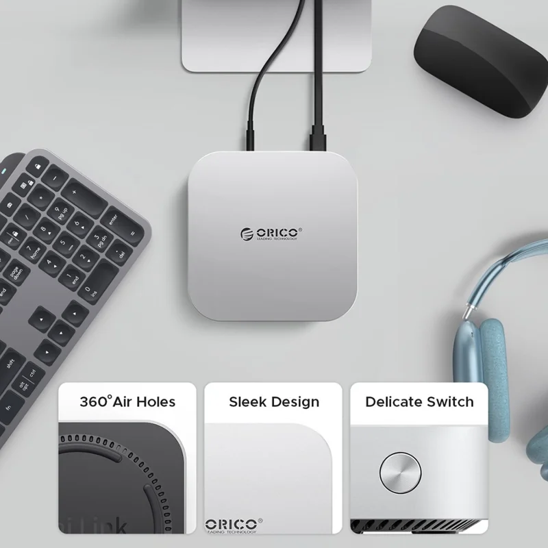 ORICO-M47P سبائك الألومنيوم 7 في 1 MiniLink دوك توسيع محرك الأقراص الصلبة سطح المكتب علبة محرك أقراص M.2 SSD - أبيض / قابس المملكة المتحدة