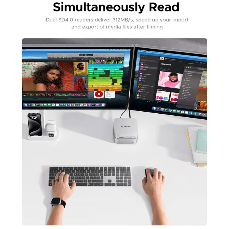 ORICO-M47P سبائك الألومنيوم 7 في 1 MiniLink دوك توسيع محرك الأقراص الصلبة سطح المكتب علبة محرك أقراص M.2 SSD - أبيض / قابس المملكة المتحدة
