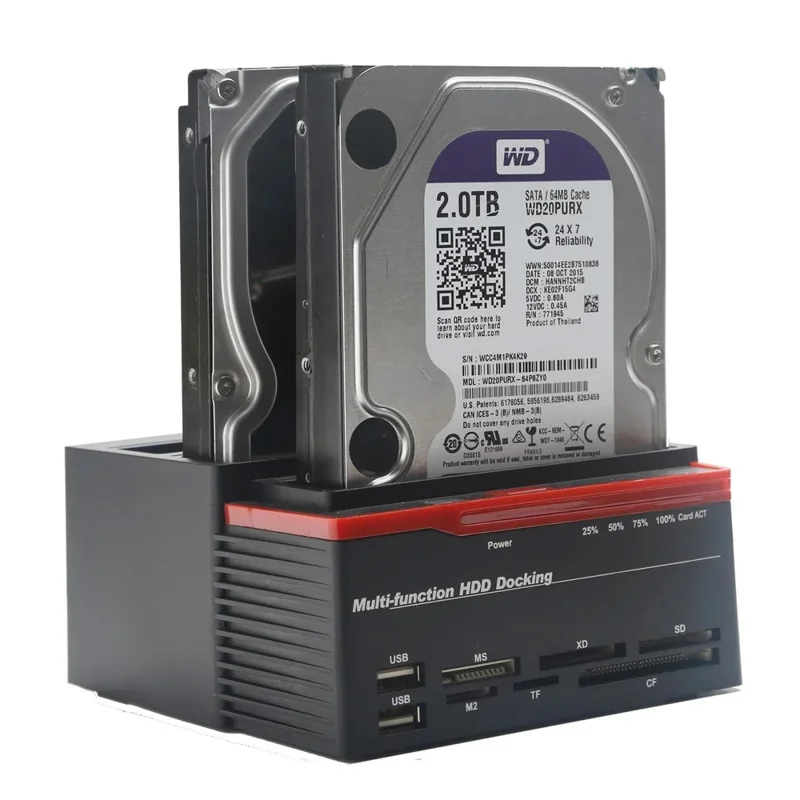 893U3 Multi-Function 3-Bay HDD Docking Station for 2.5 / 3.5 Inch HDD / SSD, USB 3.0 External Hard Drive Dock with IDE / SATA, Card Reader - US Plug