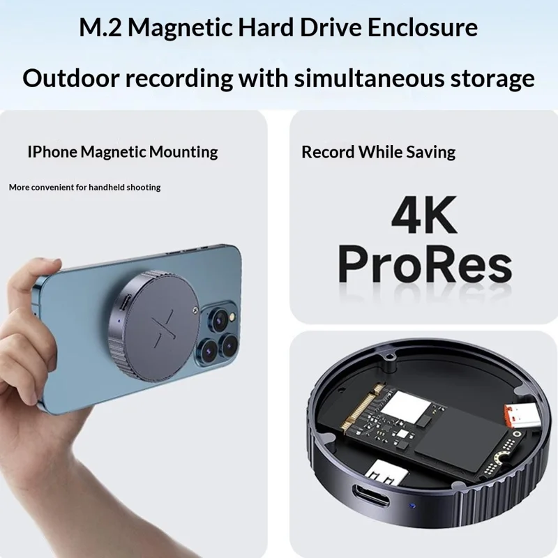 Magnetic NVMe SSD Enclosure with PD Charging, Type-C 3.2 Solid State Drive Case for 2230  /  2242 SSD - Grey