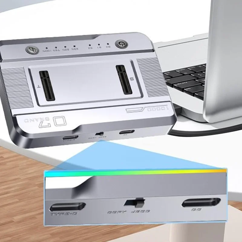 Dual Bay M.2 NVMe / SATA SSD Cloning Dock, Offline One-Key Copy, 5Gbps USB-C 3.2 Hard Drive Enclosure, SATA-to-SATA Clone - Silver