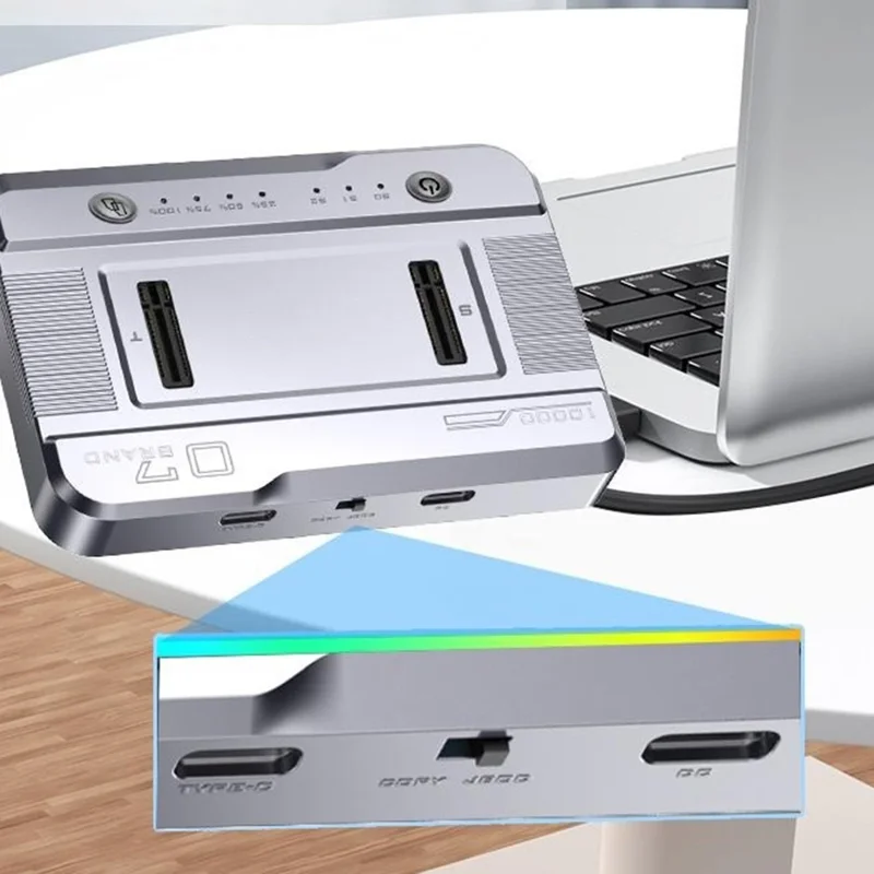 Dual Bay M.2 SSD Cloning Dock, 20Gbps NVMe to NVMe Offline Clone, One-Key Copy Type-C 3.2 Enclosure, Dual Drive Read - Silver