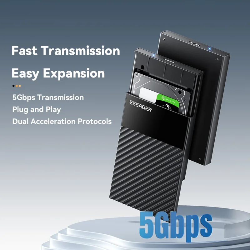 ESSAGER 2.5 Inch SATA 3.0 Hard Drive Enclosure USB 3.0 5Gbps UASP TRIM Hard Disk Case for HDD SSD