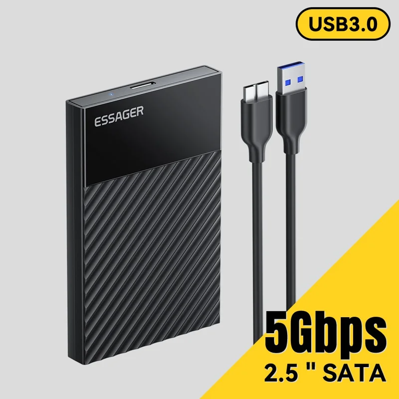 ESSAGER 2.5 Inch SATA 3.0 Hard Drive Enclosure USB 3.0 5Gbps UASP TRIM Hard Disk Case for HDD SSD