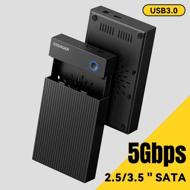 ESSAGER 3.5 Inch SATA 3.0 HDD SSD Enclosure 5Gbps USB 3.0 External Hard Drive Case - US Plug