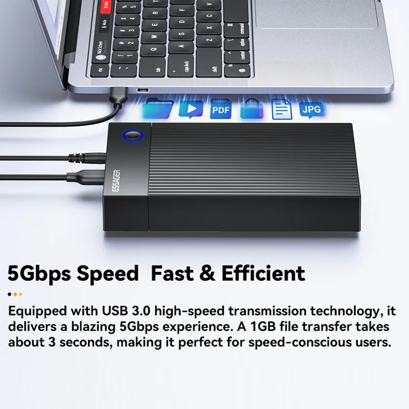 ESSAGER 3.5 Inch SATA 3.0 HDD SSD Enclosure 5Gbps USB 3.0 External Hard Drive Case - US Plug