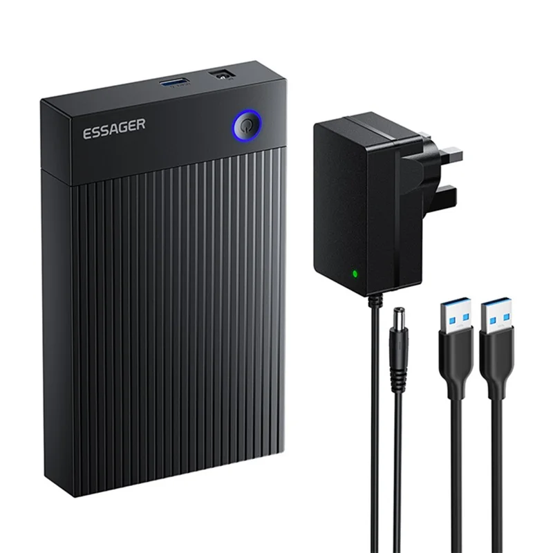 ESSAGER 3,5 tum SATA 3.0 HDD SSD-hölje 5 Gbps USB 3.0 utombärs hårddisklåda – UK-uttag
