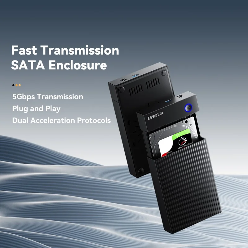 ESSAGER 3,5 tum SATA 3.0 HDD SSD-hölje 5 Gbps USB 3.0 utombärs hårddisklåda – UK-uttag