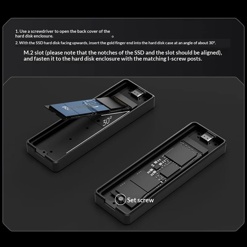 THERMALRIGHT HR-EB109 C M.2 NVMe SSD Enclosure USB 3.2 Gen2 10Gbps Type-C Cable Aluminum Alloy CNC External Hard Drive Case - Black