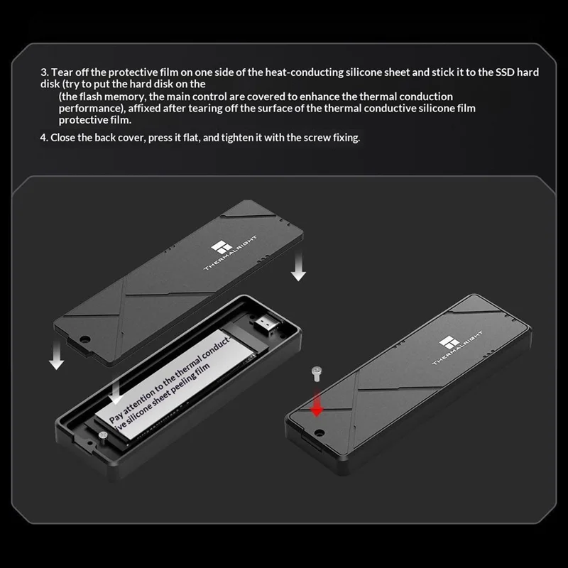 THERMALRIGHT HR-EB109 C M.2 NVMe SSD Enclosure USB 3.2 Gen2 10Gbps Type-C Cable Aluminum Alloy CNC External Hard Drive Case - Black