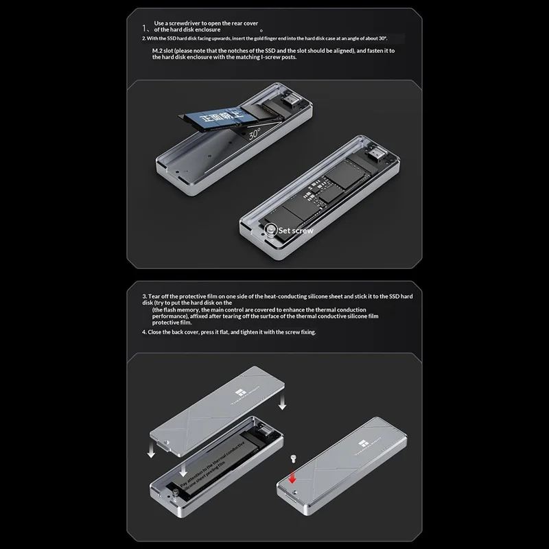 THERMALRIGHT HR-EB109 AC M.2 NVMe SSD-enclosure med USB-A til USB-C kabel USB 3.2 Gen2 10 Gbps Type-C kabel, ydre harddiskkabinet i aluminiumslegering med CNC-bearbejdning – Grå