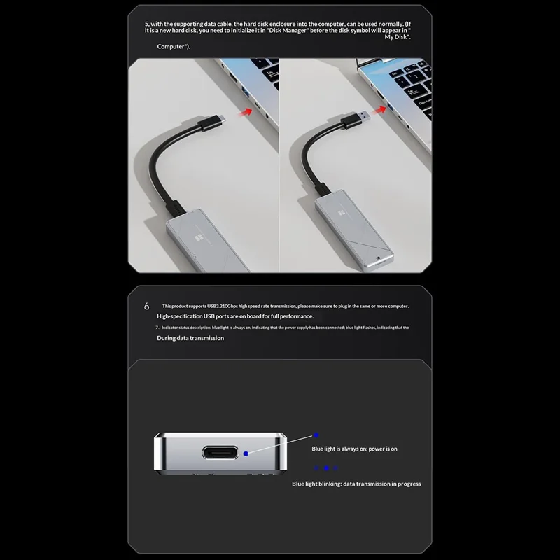 THERMALRIGHT HR-EB109 AC M.2 NVMe SSD-enclosure med USB-A til USB-C kabel USB 3.2 Gen2 10 Gbps Type-C kabel, ydre harddiskkabinet i aluminiumslegering med CNC-bearbejdning – Grå