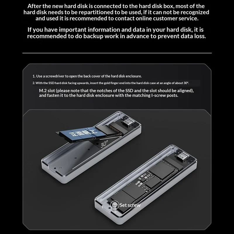 THERMALRIGHT HR-EB109 DUAL C M.2 NVMe SATA SSD Enclosure Type-C Cable USB 3.2 Gen2 10Gbps Aluminum Alloy External Hard Drive Case - Grå