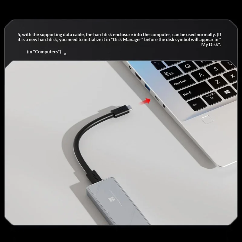 THERMALRIGHT HR-EB109 DUAL C M.2 NVMe SATA SSD Enclosure Type-C Cable USB 3.2 Gen2 10Gbps Aluminum Alloy External Hard Drive Case - Grå