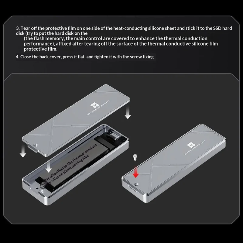 THERMALRIGHT HR-EB109 DUAL C M.2 NVMe SATA SSD Enclosure Type-C Cable USB 3.2 Gen2 10Gbps Aluminum Alloy External Hard Drive Case - Grå