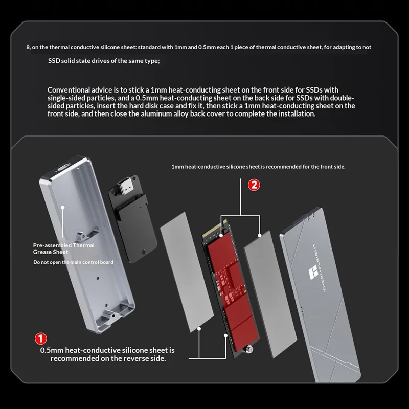 THERMALRIGHT HR-EB109 DUAL C M.2 NVMe SATA SSD Enclosure Type-C Cable USB 3.2 Gen2 10Gbps Aluminum Alloy External Hard Drive Case - Grå