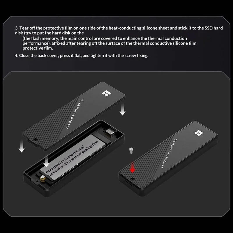 THERMALRIGHT HR-EB105 C M.2 NVMe SSD Enclosure USB 3.2 Gen2 Type-C Cable Aluminum Alloy CNC 8TB External Hard Drive Case - Black
