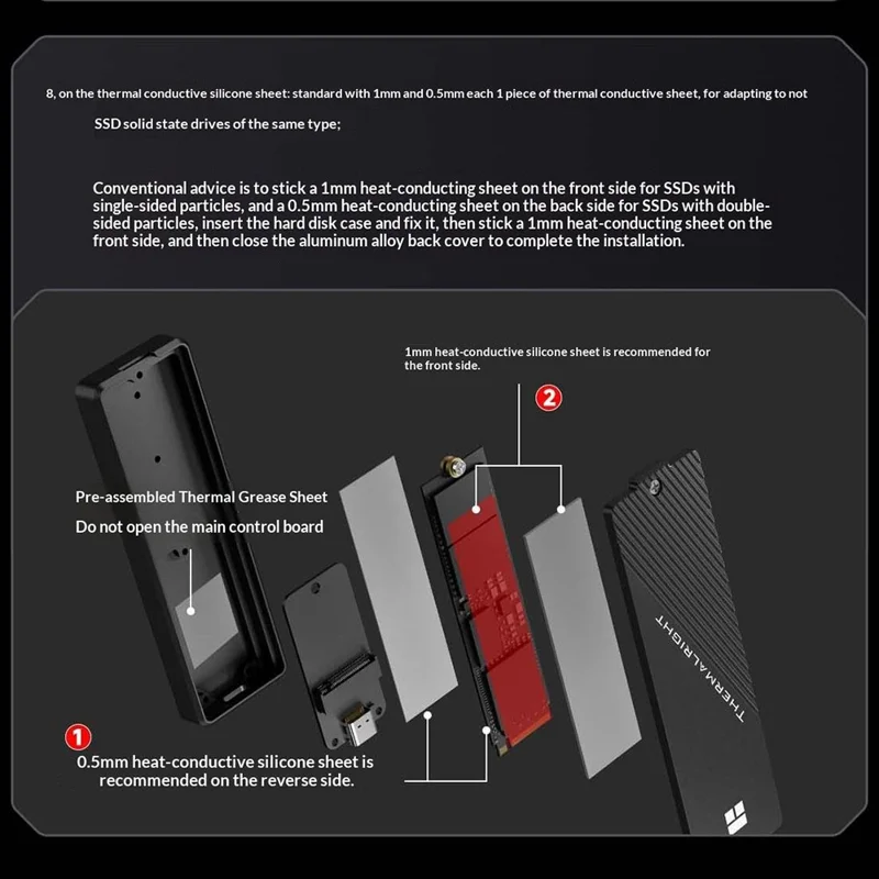THERMALRIGHT HR-EB105 C M.2 NVMe SSD Enclosure USB 3.2 Gen2 Type-C Cable Aluminum Alloy CNC 8TB External Hard Drive Case - Black