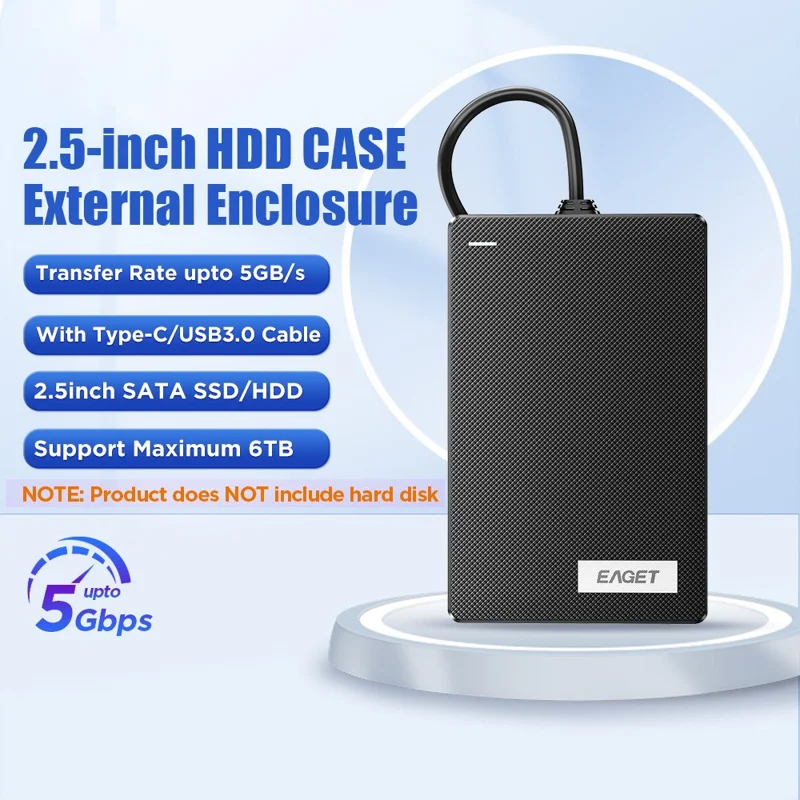 EAGET CE10 2.5-calowa Obudowa Dysku HDD, Obudowa Zewnętrzna na Dysk Twardy SATA USB 3.0 z Kablem USB-A - Czarny