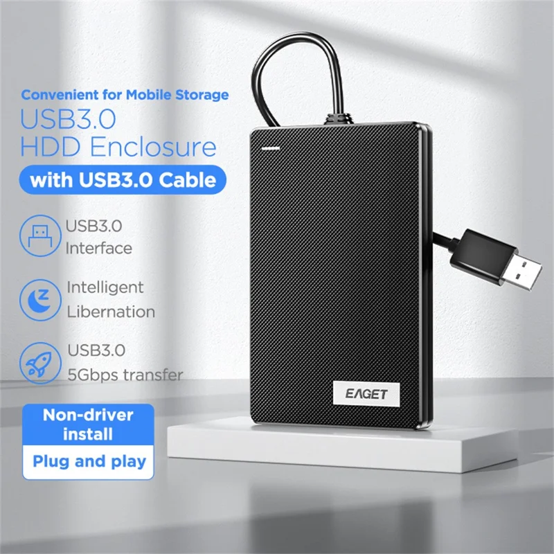 EAGET CE10 2.5-calowa Obudowa Dysku HDD, Obudowa Zewnętrzna na Dysk Twardy SATA USB 3.0 z Kablem USB-A - Czarny