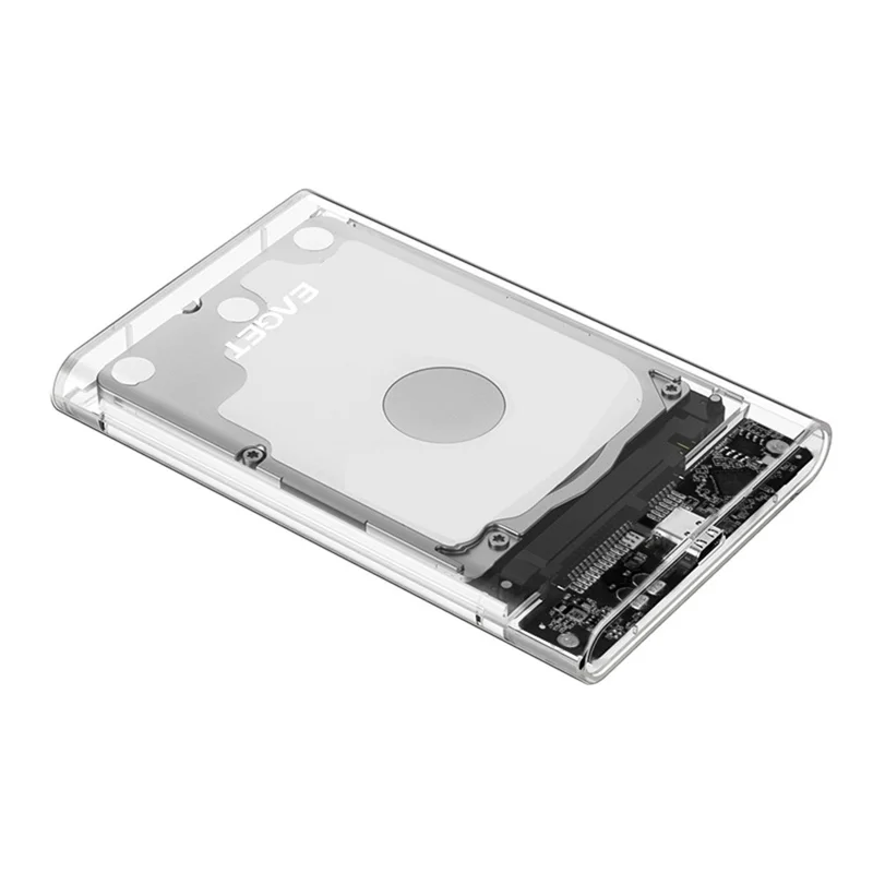 EAGET E11 2.5 Inch SATA External SSD & HDD Enclosure USB-C 3.1 Tool-Free Clear Hard Drive Case - Black