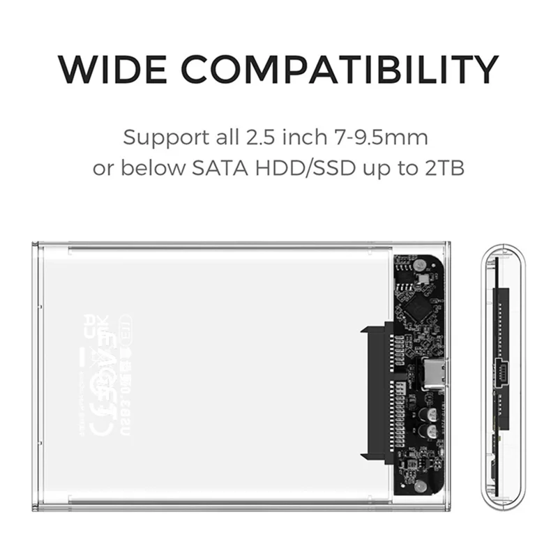EAGET E11 2.5 Inch SATA External SSD & HDD Enclosure USB-C 3.1 Tool-Free Clear Hard Drive Case - Black