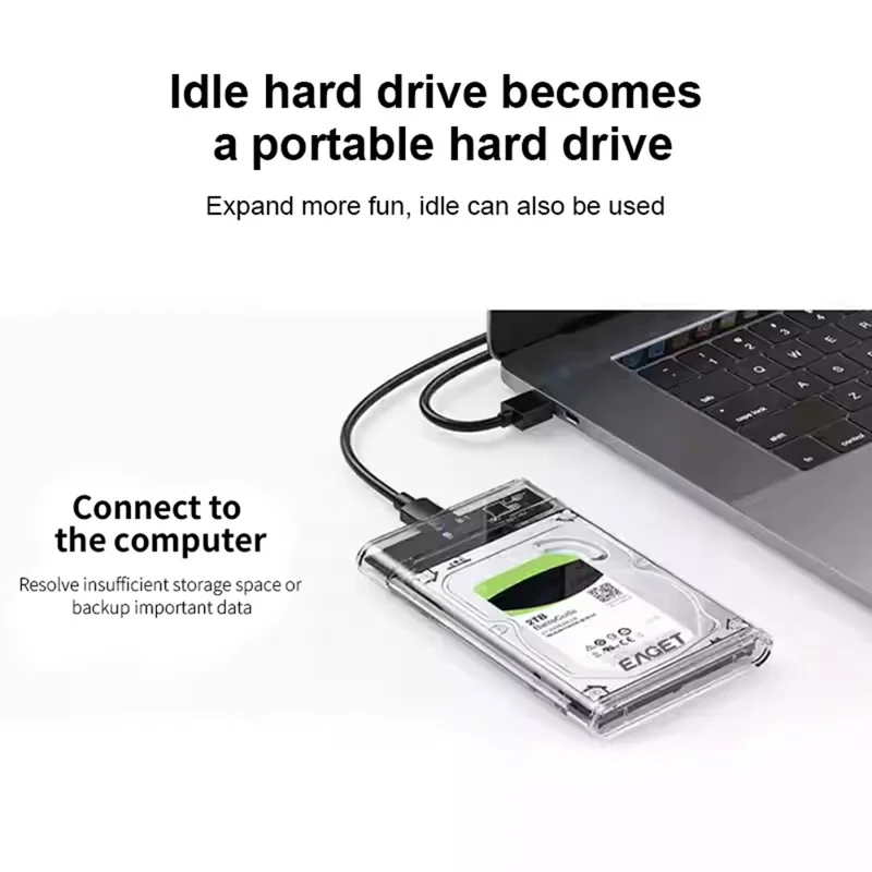 EAGET E11 2.5 Inch SATA External SSD & HDD Enclosure USB-C 3.1 Tool-Free Clear Hard Drive Case - Black
