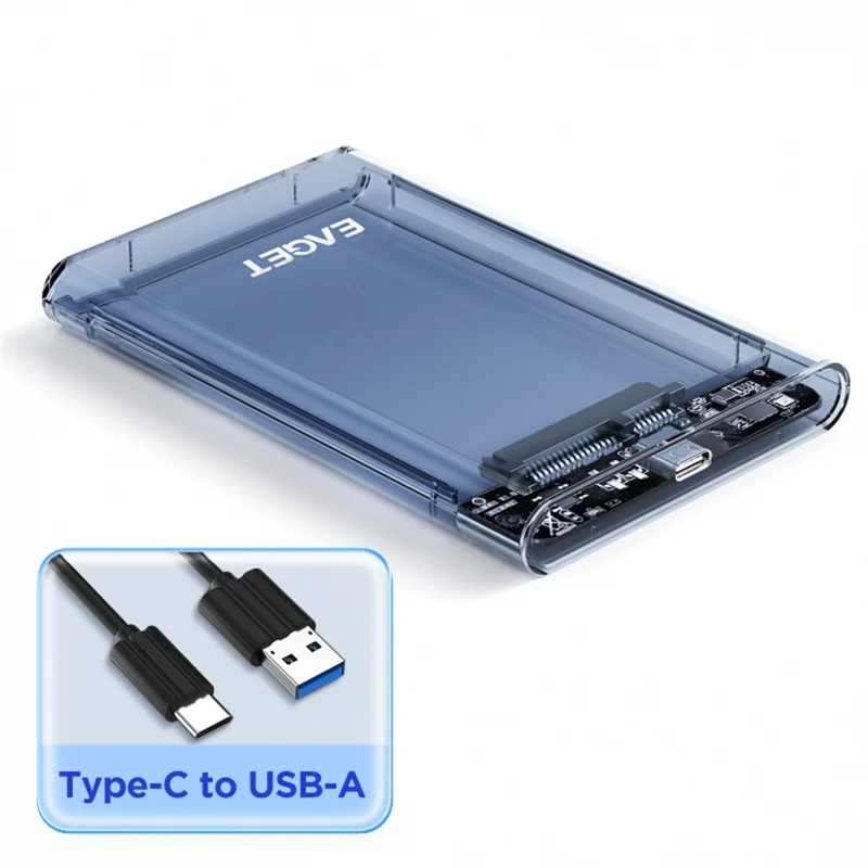 EAGET E15 2,5-calowa obudowa zewnętrzna do dysku SSD i HDD SATA z interfejsem USB 3.0, przezroczysta obudowa z tworzywa sztucznego PC – przezroczysta