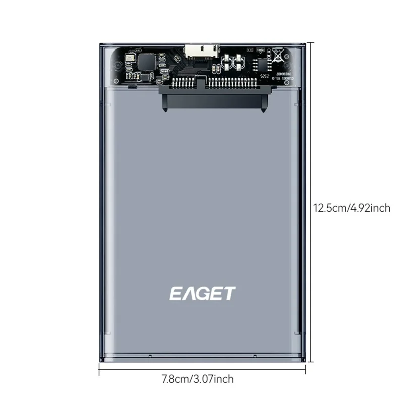 EAGET E15 2,5-calowa obudowa zewnętrzna do dysku SSD i HDD SATA z interfejsem USB 3.0, przezroczysta obudowa z tworzywa sztucznego PC – przezroczysta