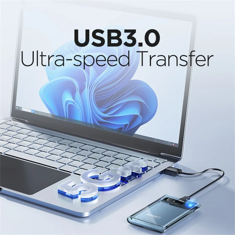 EAGET E15 2,5-calowa obudowa zewnętrzna do dysku SSD i HDD SATA z interfejsem USB 3.0, przezroczysta obudowa z tworzywa sztucznego PC – przezroczysta