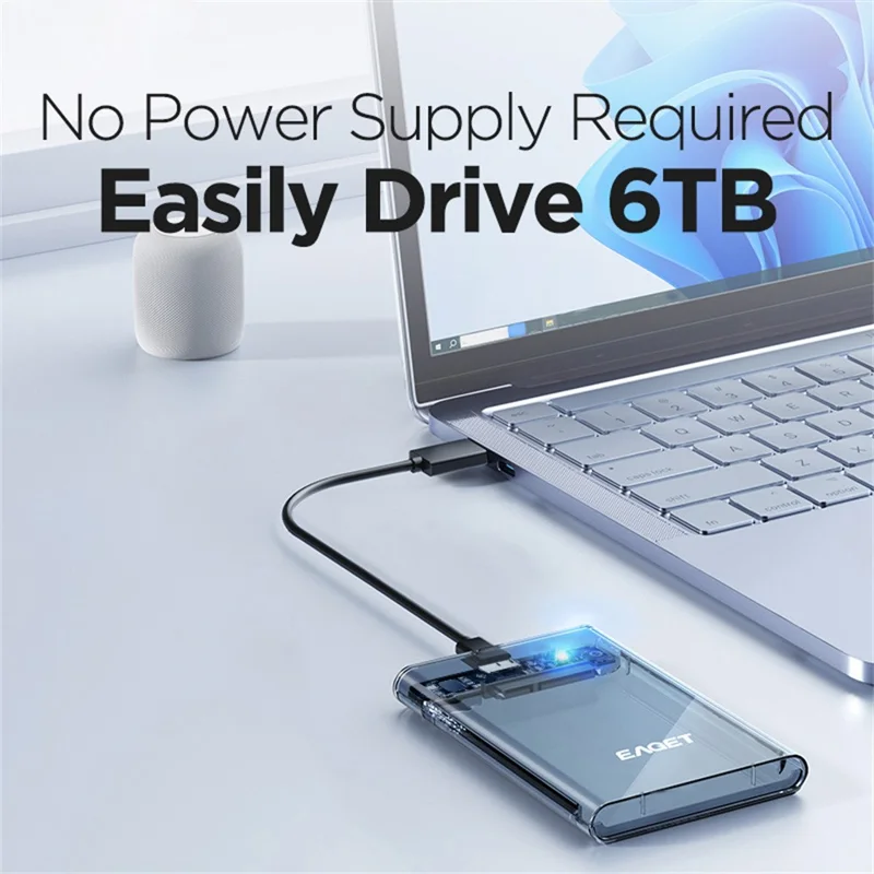 EAGET E15 2,5-calowa obudowa zewnętrzna do dysku SSD i HDD SATA z interfejsem USB 3.0, przezroczysta obudowa z tworzywa sztucznego PC – przezroczysta
