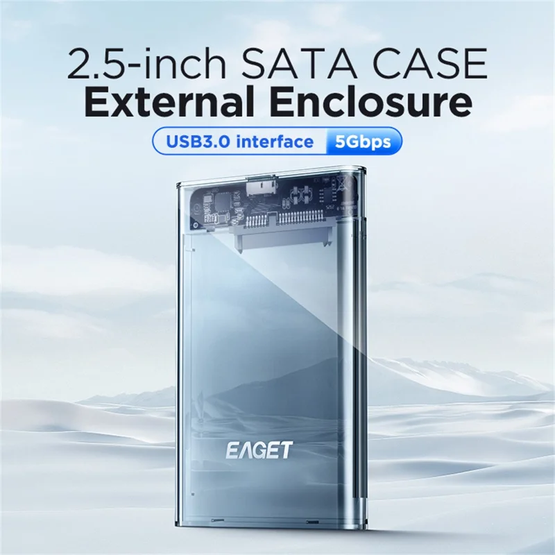 EAGET E15 2,5-calowa obudowa zewnętrzna do dysku SSD i HDD SATA z interfejsem USB 3.0, przezroczysta obudowa z tworzywa sztucznego PC – przezroczysta