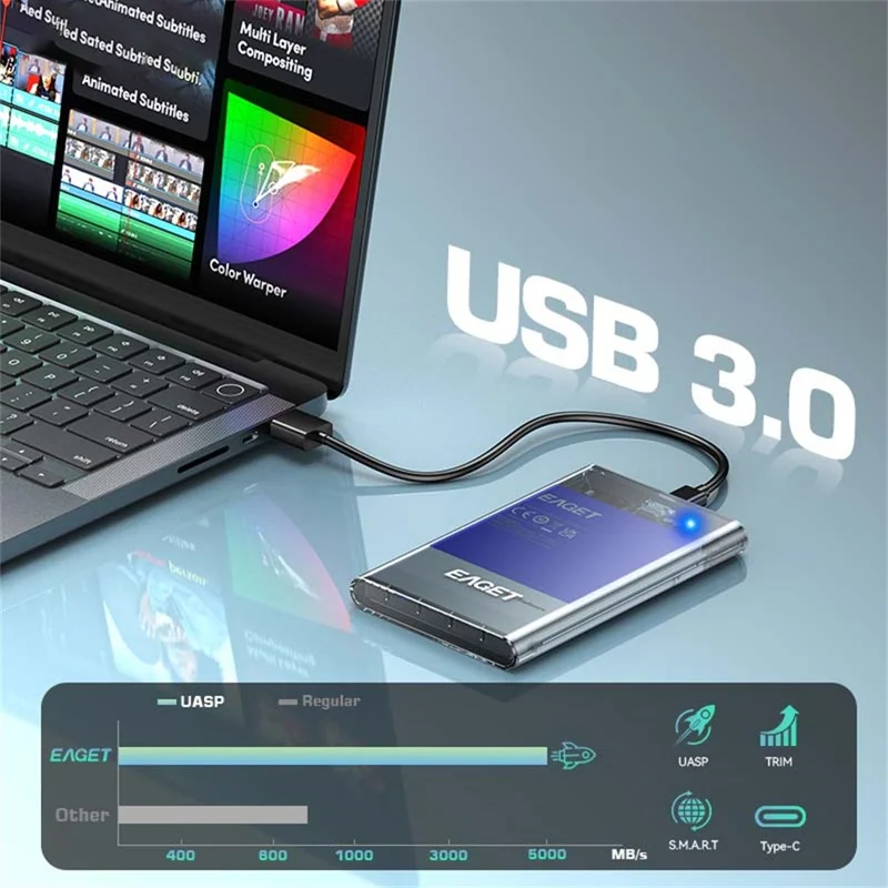 EAGET E16 2,5-calowy przenośny zewnętrzny kadłub dysku twardego USB 3.0 Type-C SATA SSD HDD, obudowa dysku