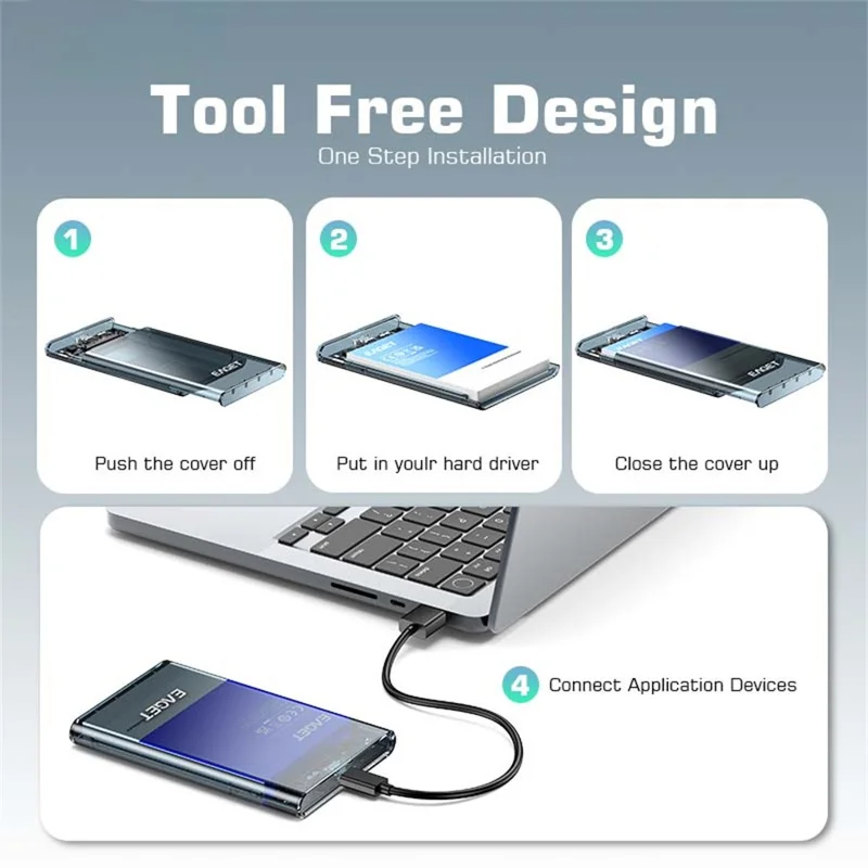 EAGET E16 2,5-calowy przenośny zewnętrzny kadłub dysku twardego USB 3.0 Type-C SATA SSD HDD, obudowa dysku