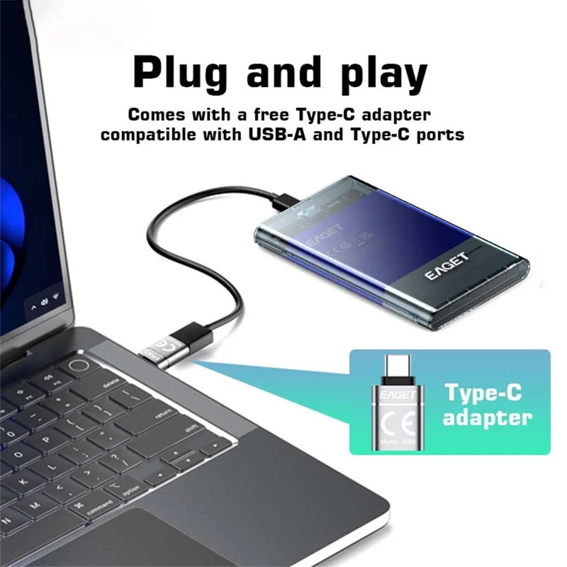 EAGET E16 2,5-calowy przenośny zewnętrzny kadłub dysku twardego USB 3.0 Type-C SATA SSD HDD, obudowa dysku