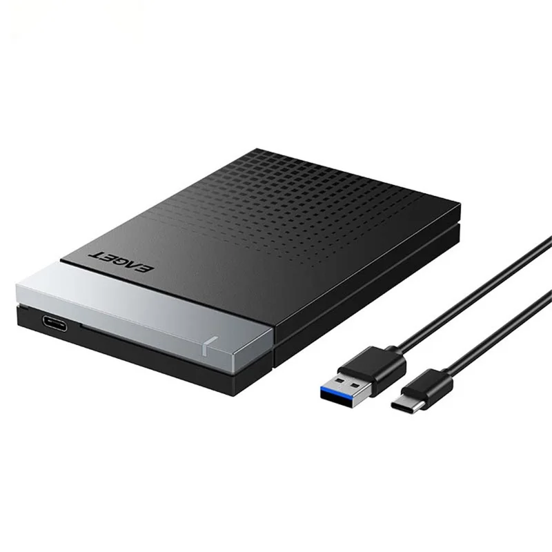 EAGET E51 2.5 Inch External Hard Drive Enclosure Type-C to USB-A Cable Tool-Free 5Gbps SSD & HDD Hard Drive Case - Black