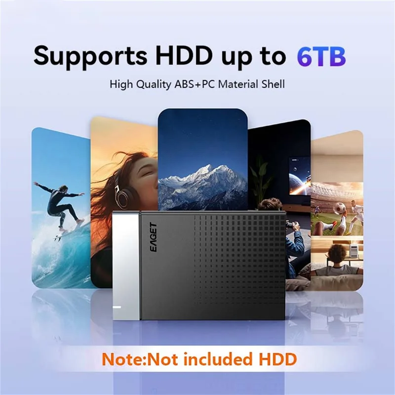 EAGET E51 2.5 Inch External Hard Drive Enclosure Type-C to USB-A Cable Tool-Free 5Gbps SSD & HDD Hard Drive Case - Black