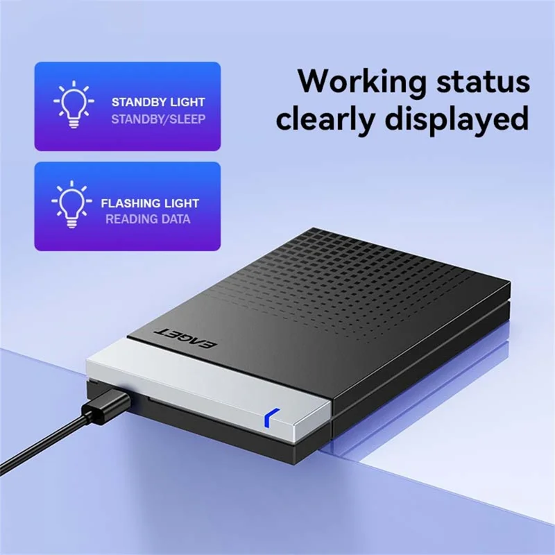 EAGET E51 2.5 Inch External Hard Drive Enclosure Type-C to USB-A Cable Tool-Free 5Gbps SSD & HDD Hard Drive Case - Black