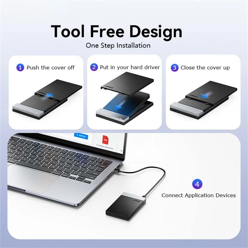 EAGET E51 2.5 Inch External Hard Drive Enclosure Type-C to USB-A Cable Tool-Free 5Gbps SSD & HDD Hard Drive Case - Black